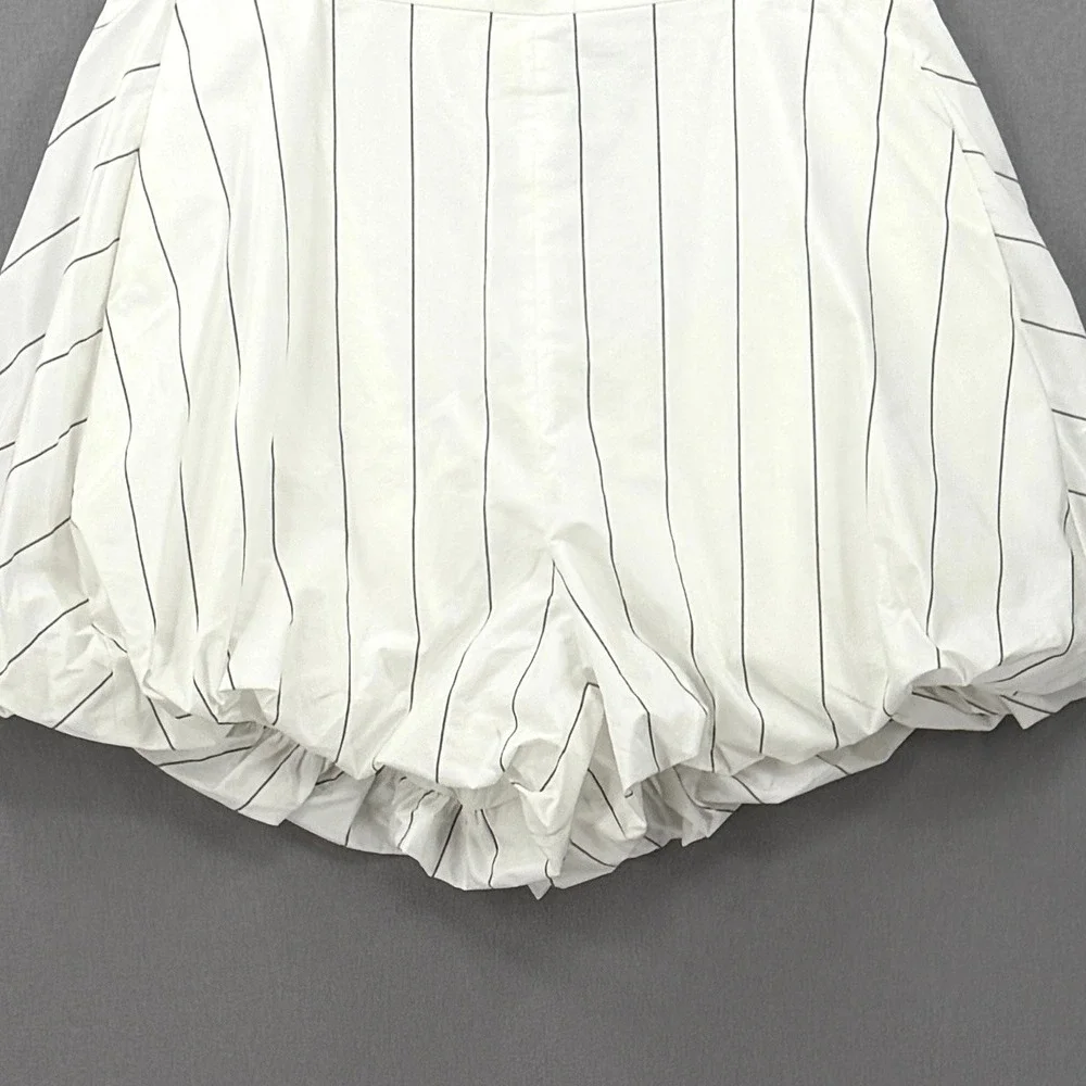 TIBI Striped Tech Poplin Bubble Shorts Womens 6 White Black Quiet Luxury Minimal